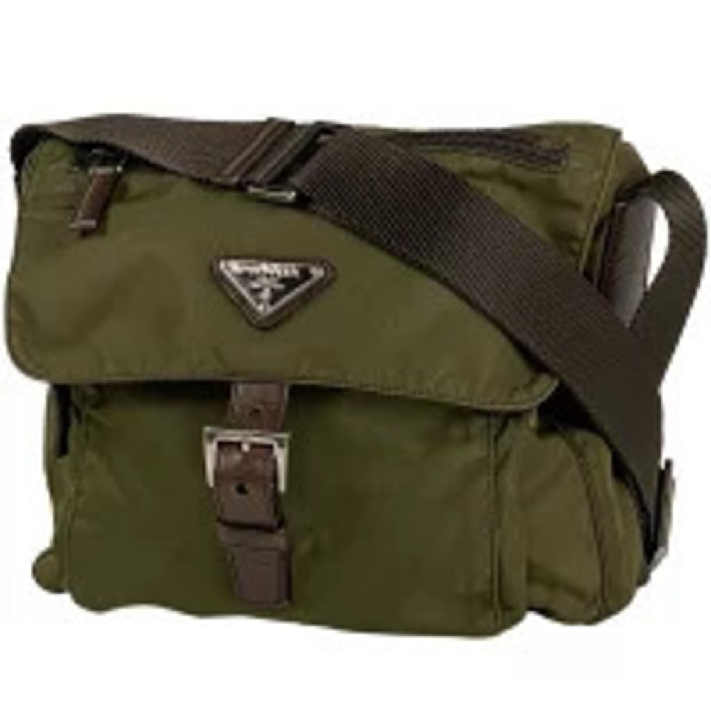 Prada Plate Shoulder Bag Crossbody Khaki Brown Green Brown